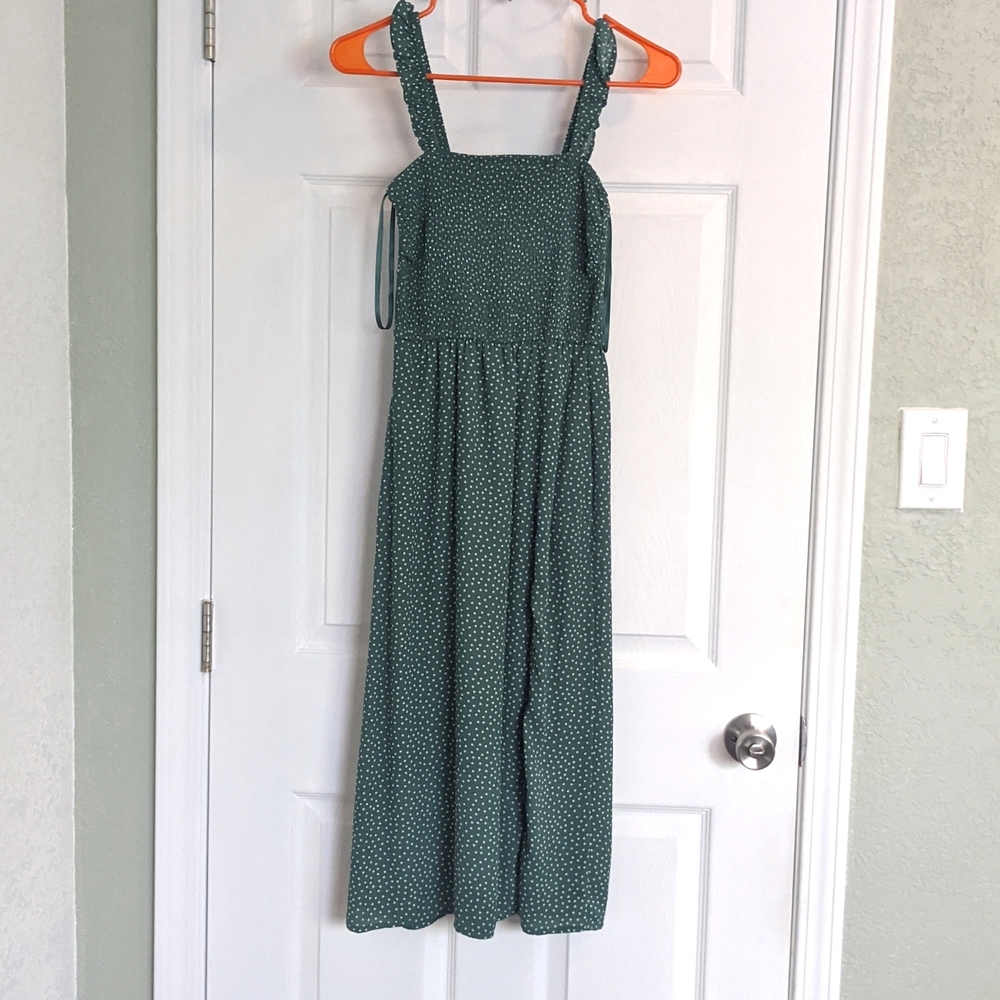 A&F Midi Green Polkadot Smock Dress XS